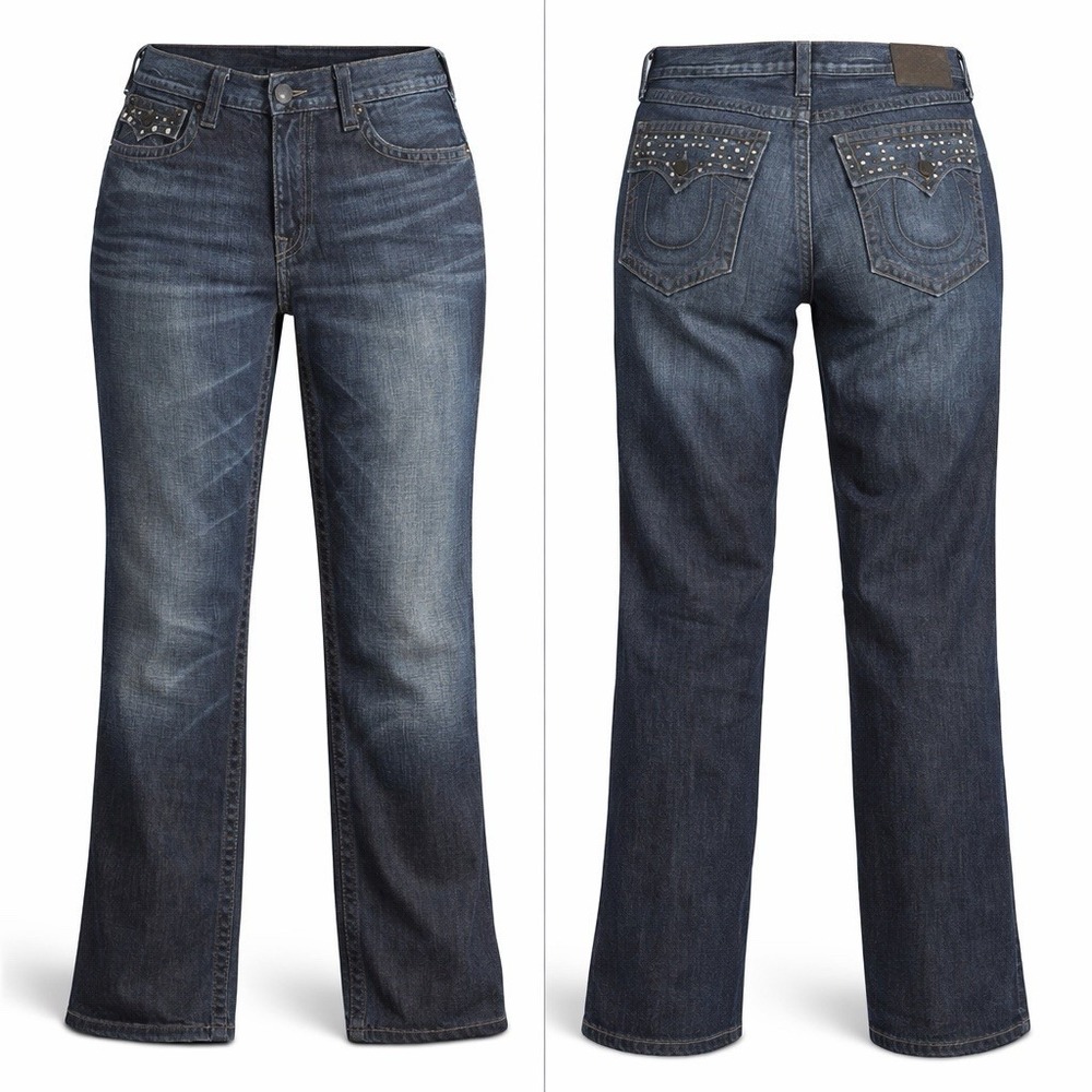 True Religion Ricky STUDDED FLAP POCKETS Jeans Men's 36/25 Dark Wash WHISKERING